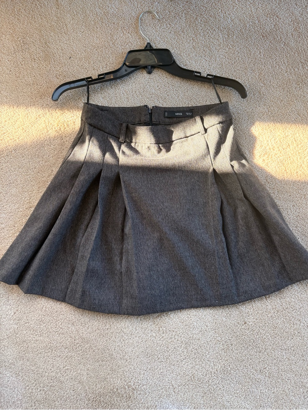 Mango Gray Pleated Skater Mini Skirt